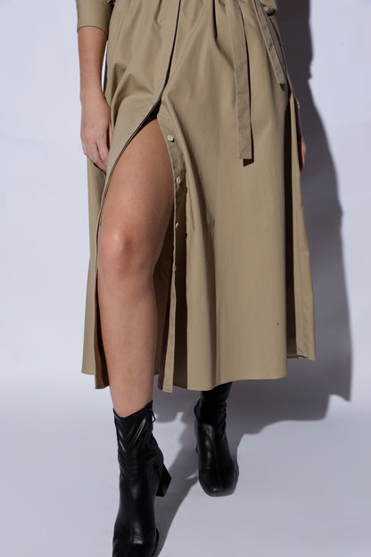 Japanese cotton long dress with natural corozo buttons and optional belt