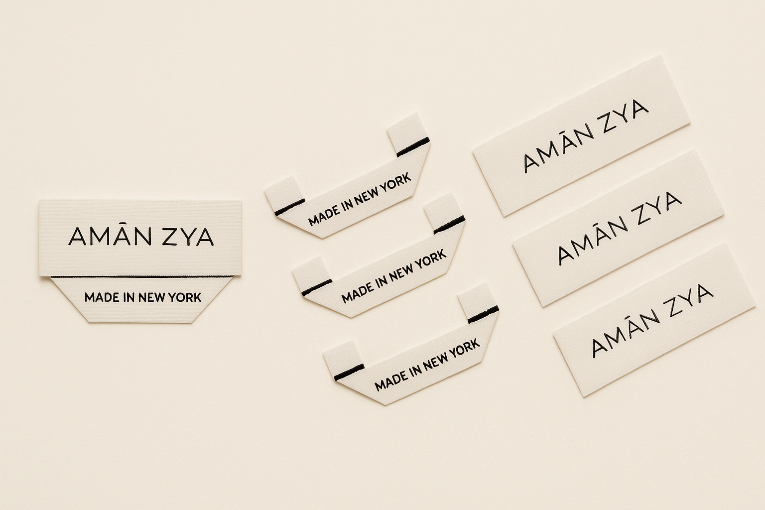 Amán Zya labels on a beige background