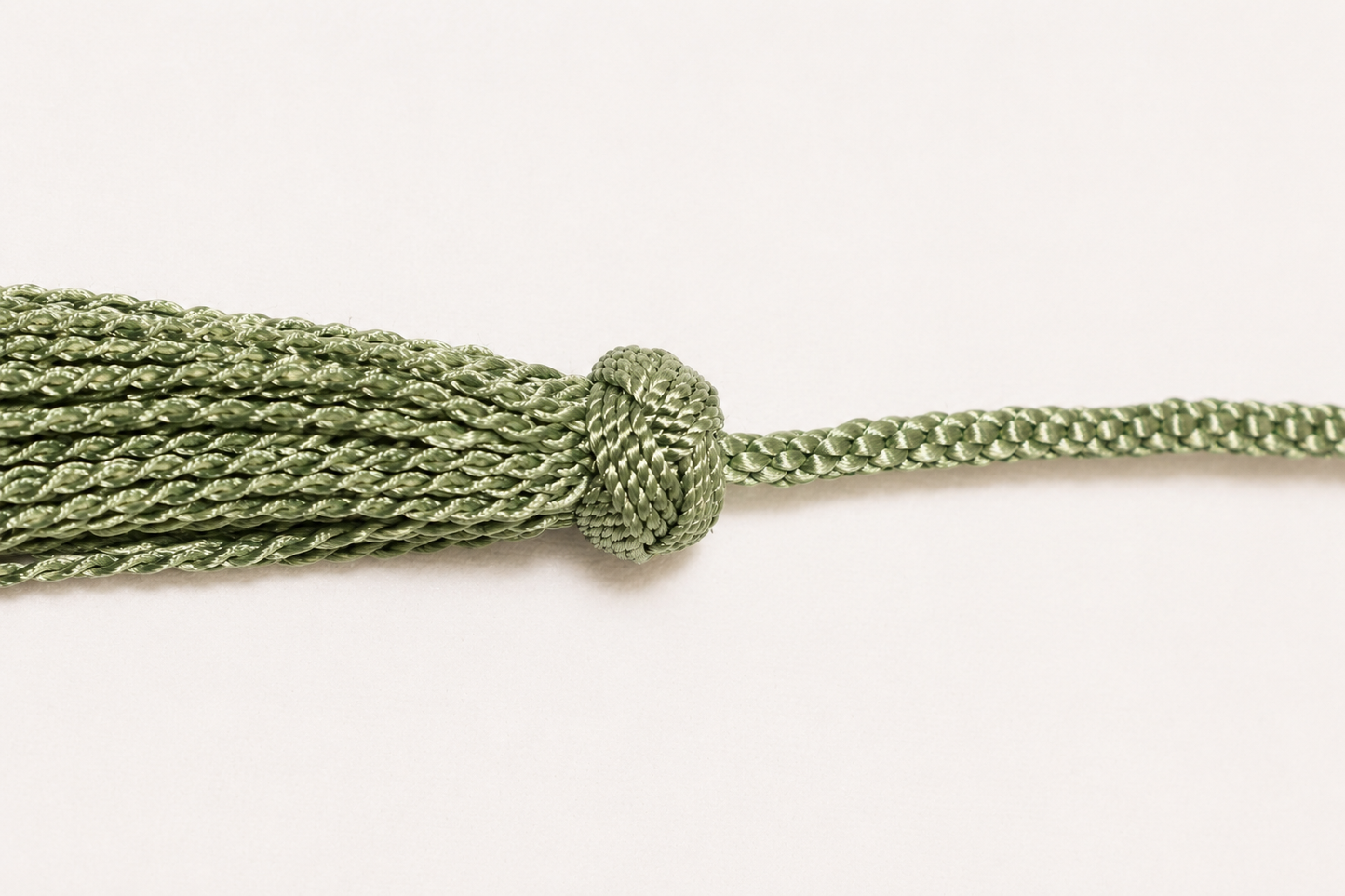 Green braided tassel on a white background