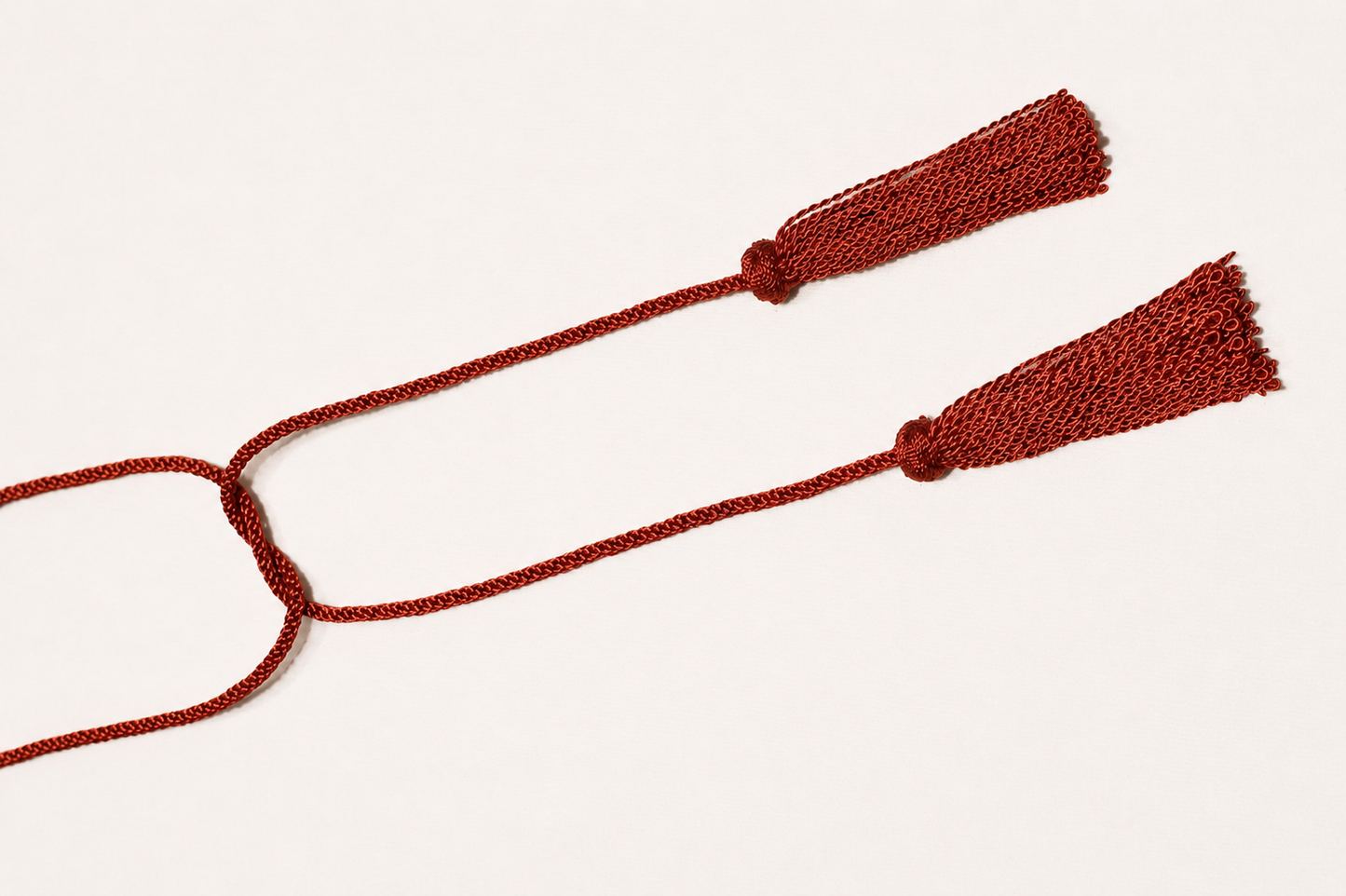 Red tassel necklace on a white background