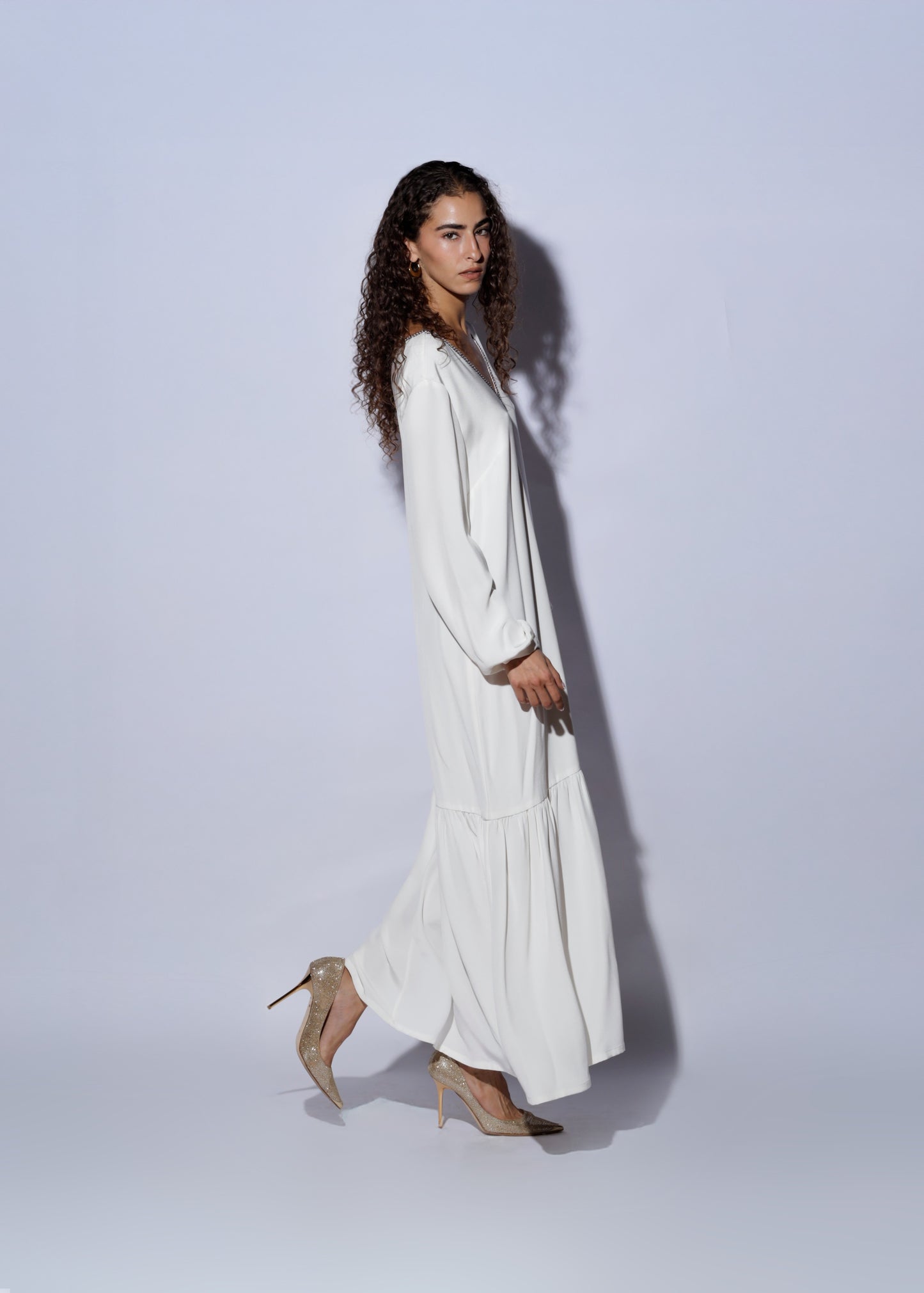 Luxury White Silk Long Dress 
