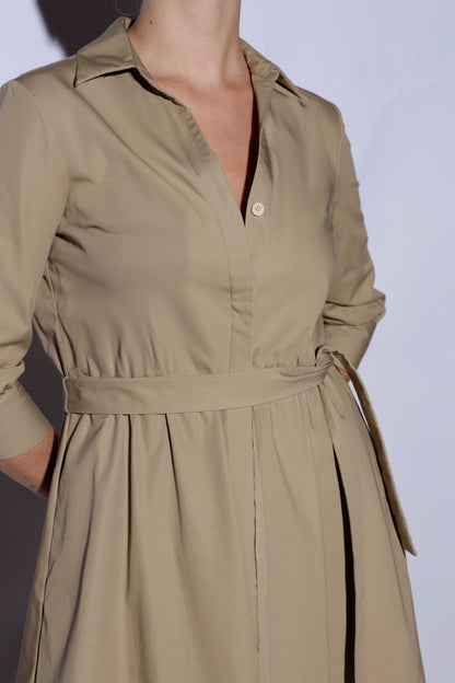 Refined event-ready dress with soft A-line silhouette and cultural yoke detail